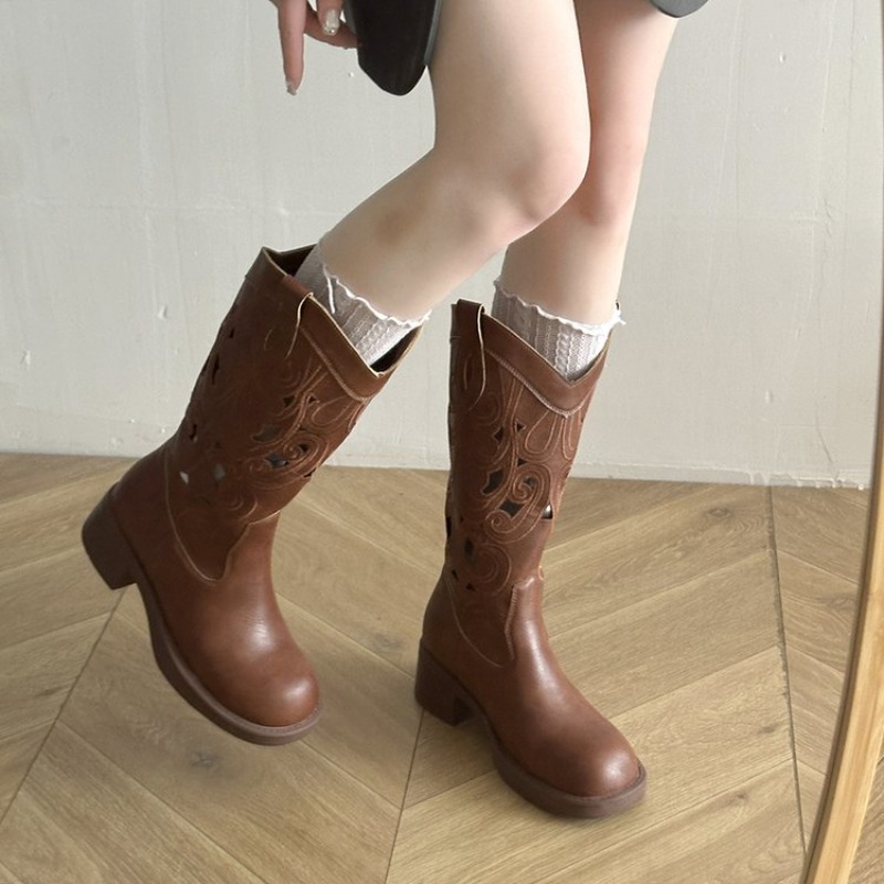 Embroidery Outfit - Womens Western Cowboy Boots Hollow Out
