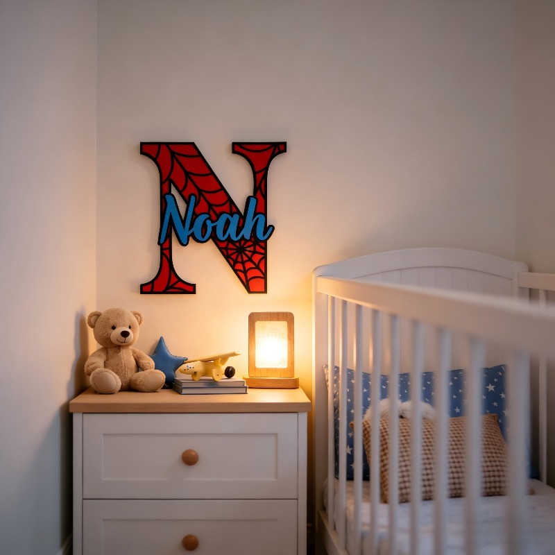 Embroidery Writing - Personalized Spider‑Web Name Hanging Sign, Custom