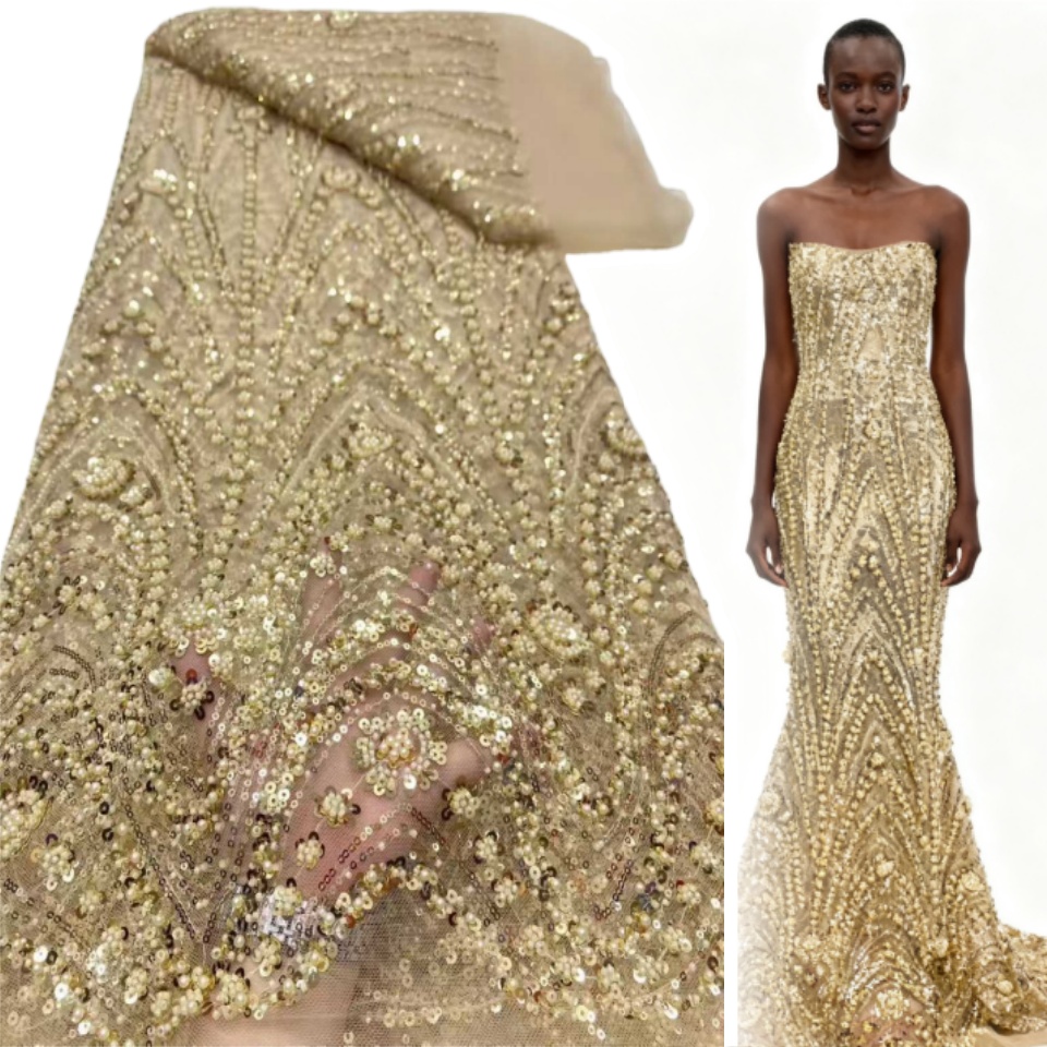 Embroidery Net Dress - 2026 African Nigerian High-Quality Sequins Beaded