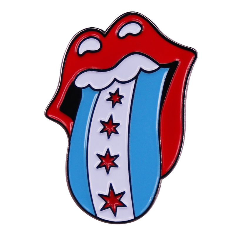 Embroidery Lips - Chicago Flag Enamel Pin Music Lips