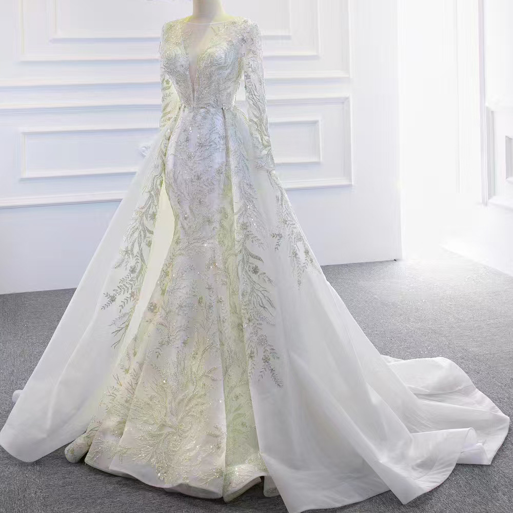 Detachable Train O-Neck Elegan - Embroidery Organza 评论和价格