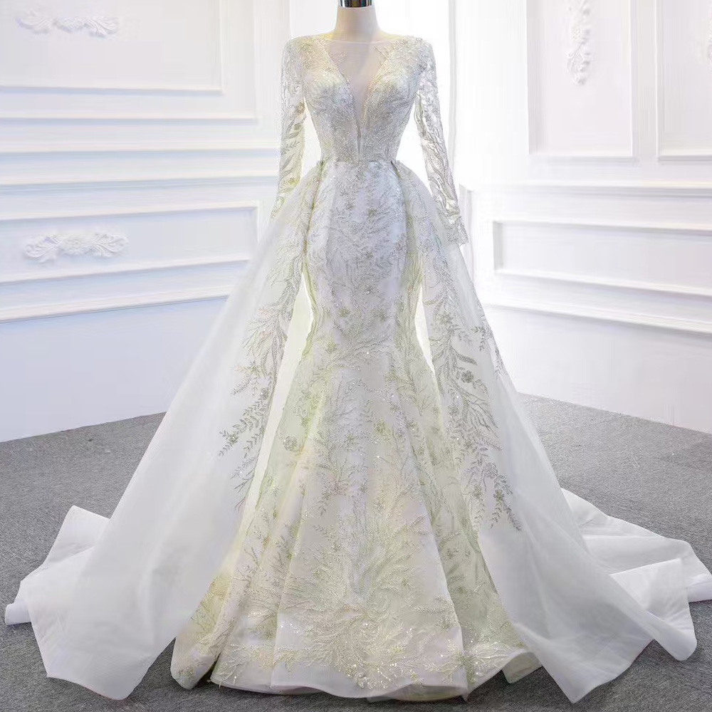 Detachable Train O-Neck Elegan - Embroidery Organza 评论和价格