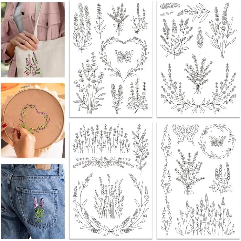 4 Sheets Lavender Flower Butte - Embroidery Sheet 评论和价格