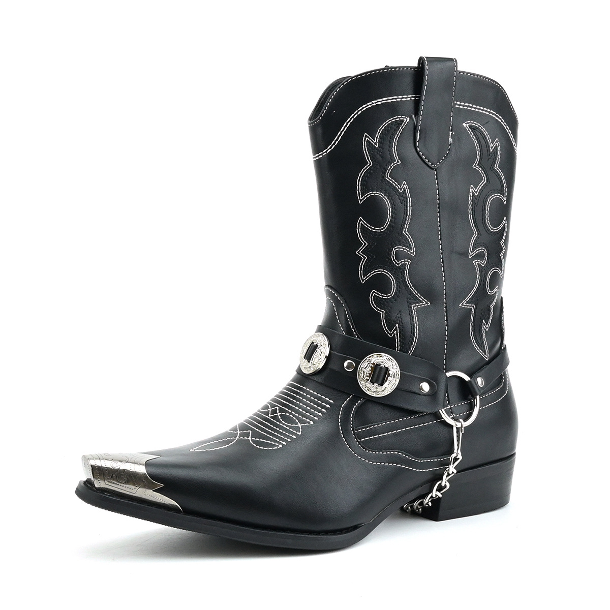 Men's Western Leather Boots wi - Embroidery Ring Sizes 评论和价格