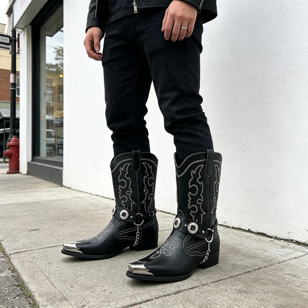 Men's Western Leather Boots wi - Embroidery Ring Sizes 评论和价格