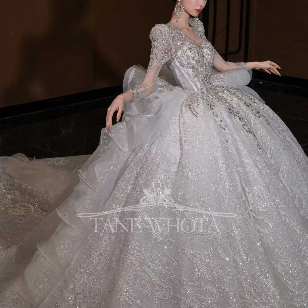Luxury V Neck Wedding Dress Lo - Embroidery Organza 评论和价格