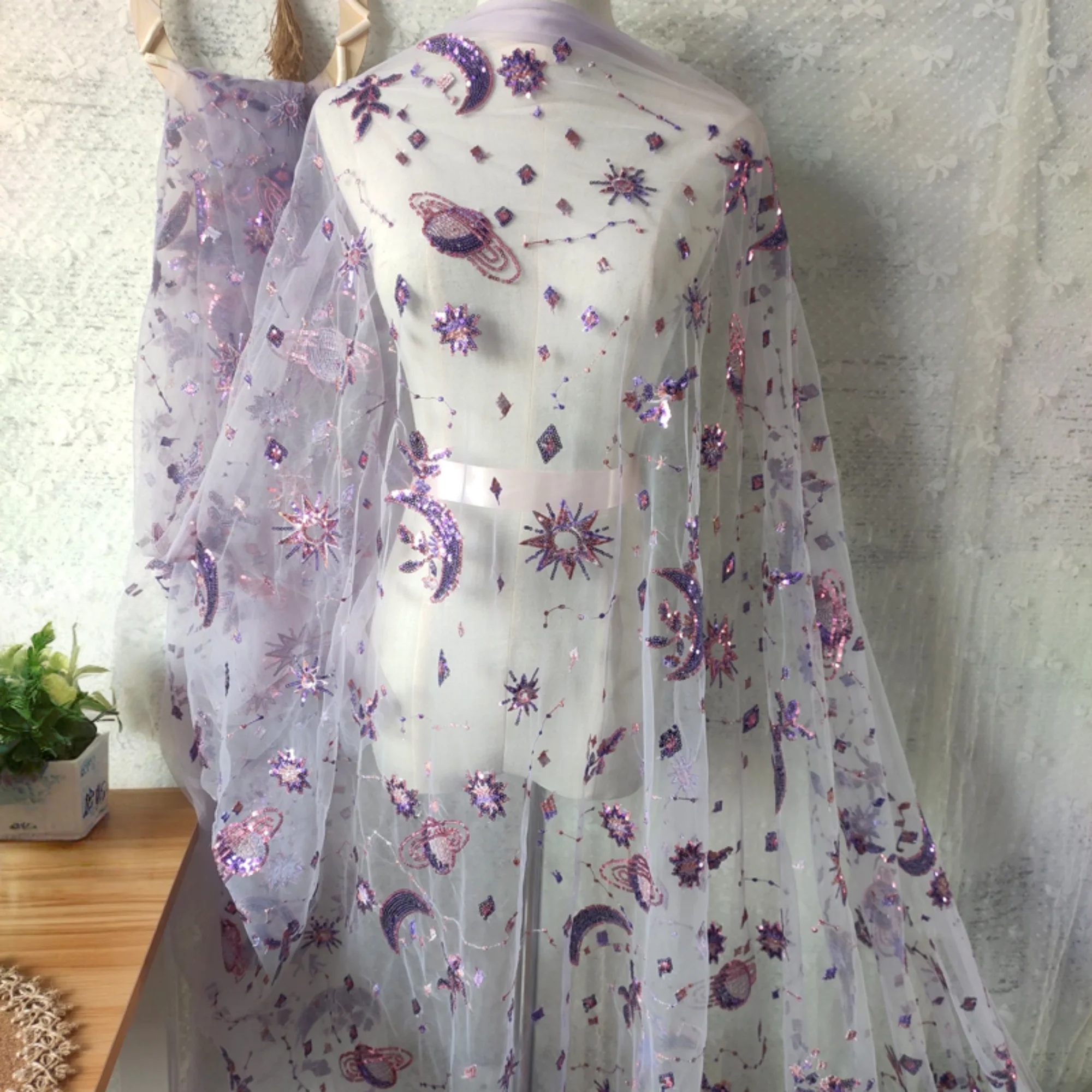 0.5 Meter Purple Width 55.11 I - Embroidery Net Dress 评论和价格