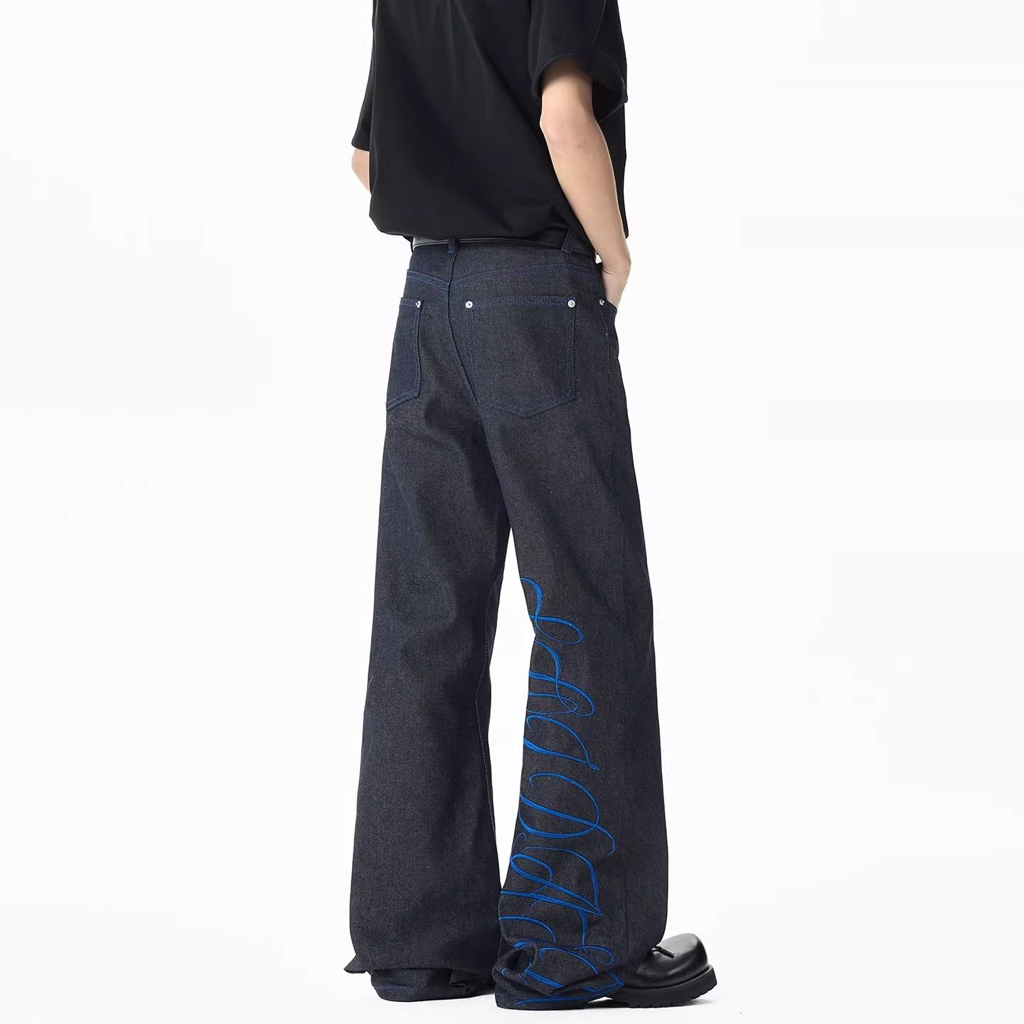 Men's Blue Font Embroidery Jea - Embroidery Font Free 评论和价格