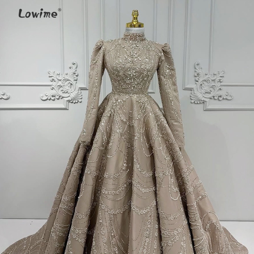 Retro Light Brown Muslim Eveni - Embroidery Organza 评论和价格