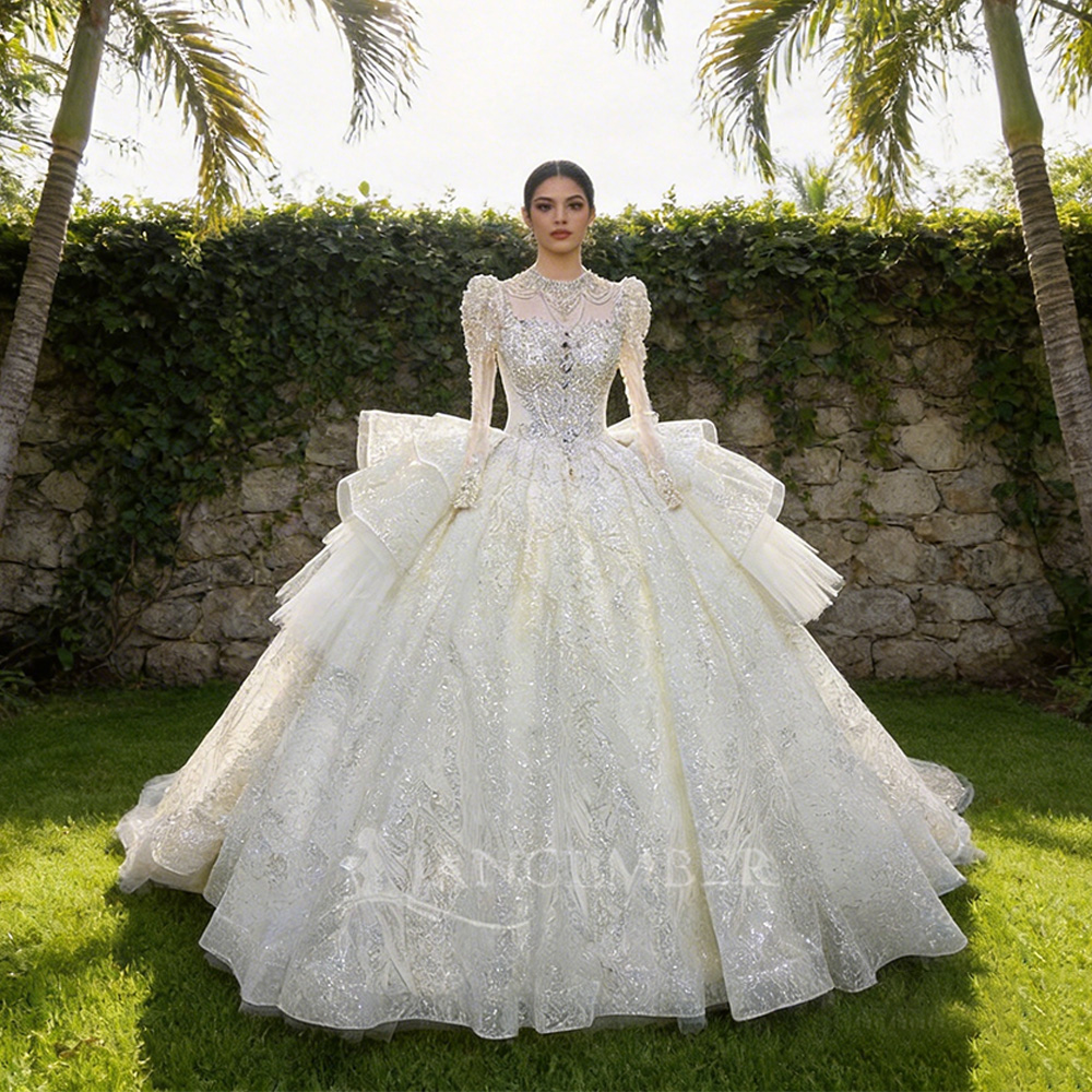 High Neck Chic Wedding Dress C - Embroidery Organza 评论和价格