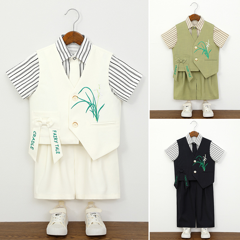 Boys Summer Formal Suit Set wi - Embroidery Ring Sizes 评论和价格