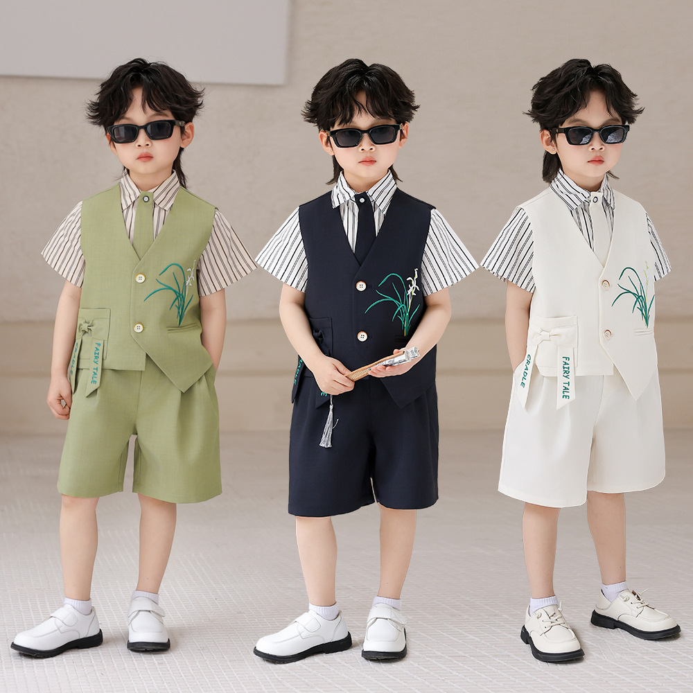 Boys Summer Formal Suit Set wi - Embroidery Ring Sizes 评论和价格