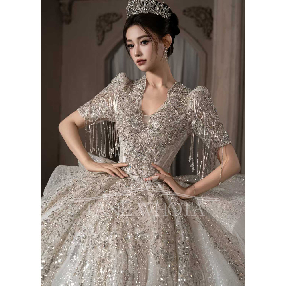 Luxury Scalloped Short Sleeve  - Embroidery Organza 评论和价格