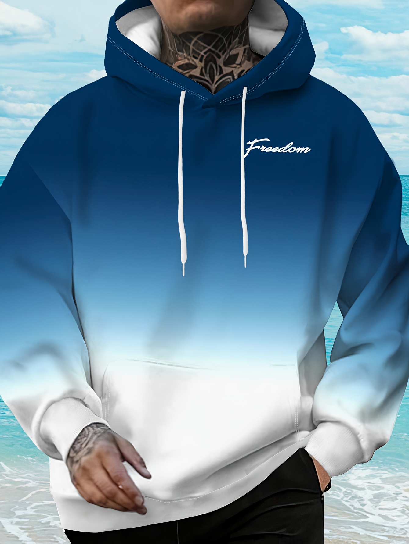 Mens Two Tone Ombre Hoodie Sof - Embroidery Font Free 评论和价格