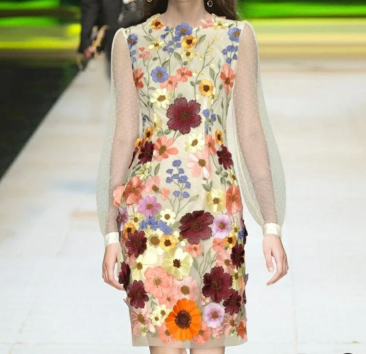 Colorful 3D Flower Lace Fabric - Embroidery Net Dress 评论和价格
