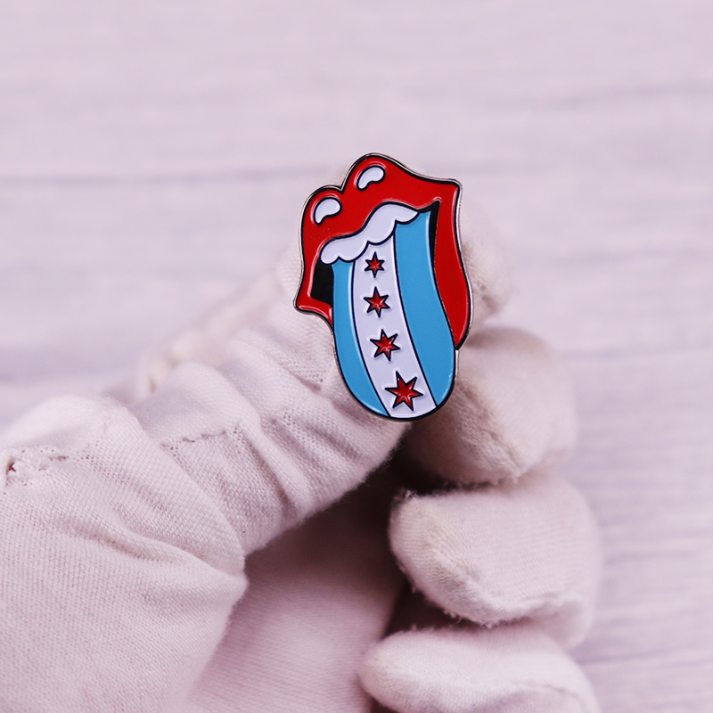 Chicago Flag Enamel Pin Music  - Embroidery Lips 评论和价格