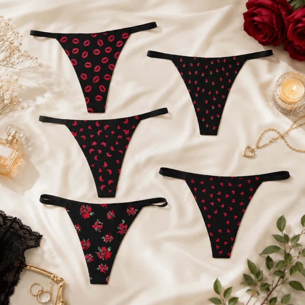 Elegant Seamless Women Thongs  - Embroidery Lips 评论和价格