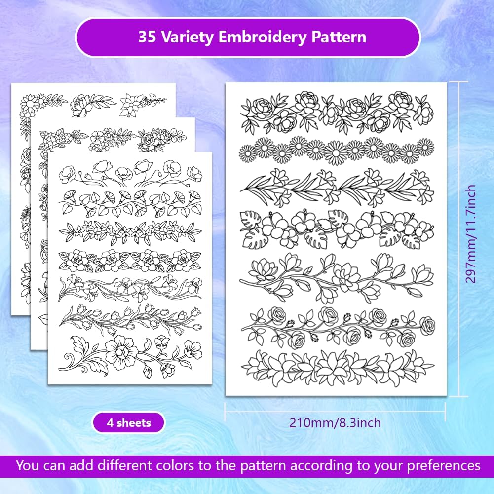 Pre-Printed Large Floral Borde - Embroidery Sheet 评论和价格
