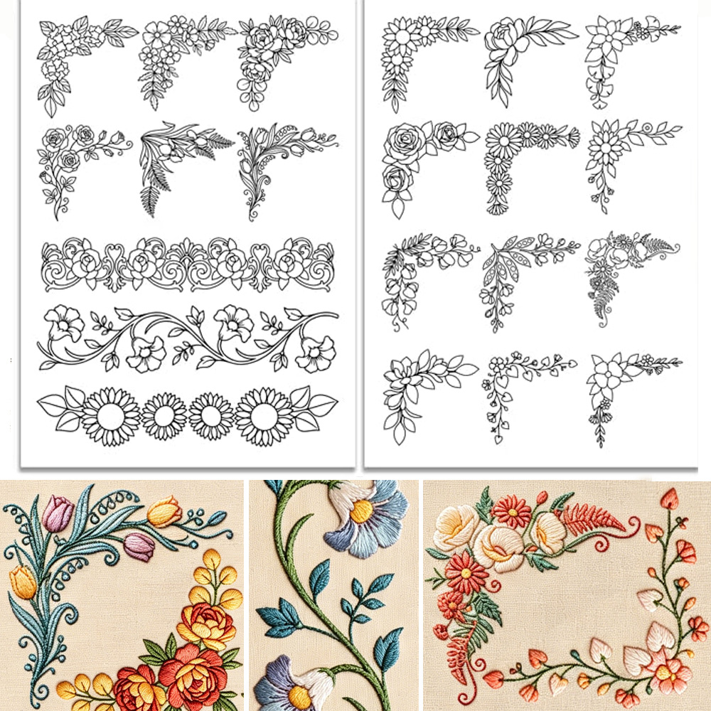 Pre-Printed Large Floral Borde - Embroidery Sheet 评论和价格