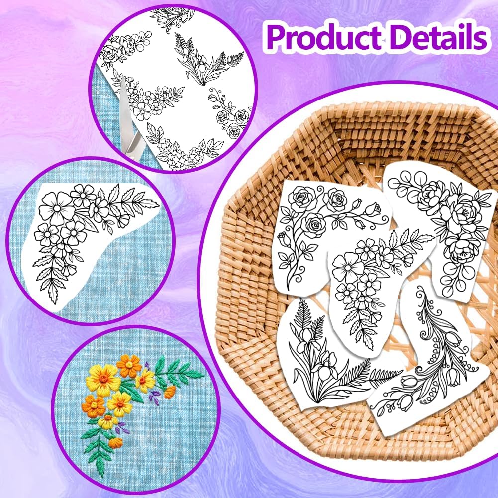 Pre-Printed Large Floral Borde - Embroidery Sheet 评论和价格